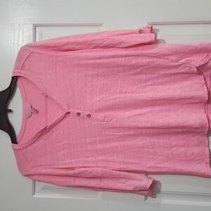 Lilly Pulitzer Henley Top Women Pink Cotton 3/4 Sleeve Cotton Fleece Size XSmall